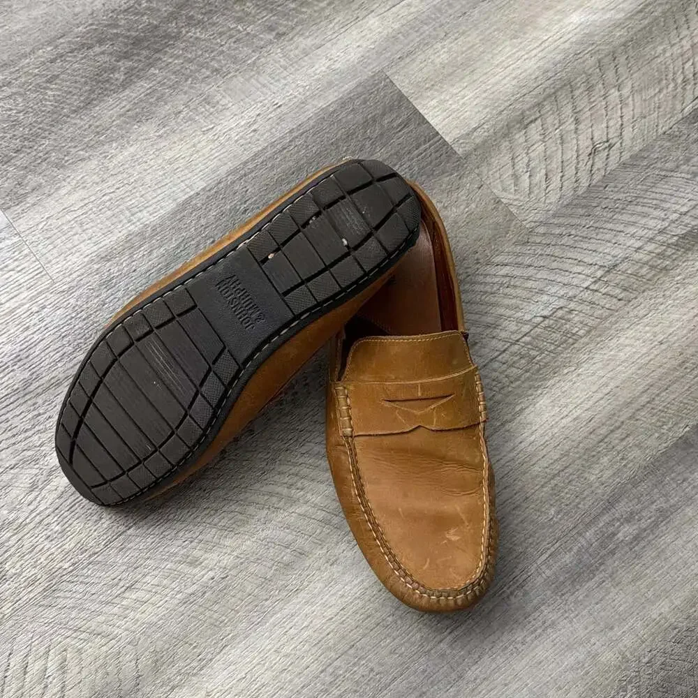 Johnston & Murphy Men's Sheepskin Leather Penny Driver Loafers in Tan